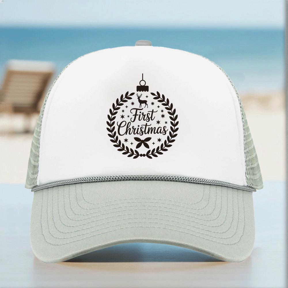 Weihnachtsmuster Netz-Trucker-Kappe mit Heißprägung Logo