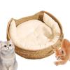 Woven Cat Bed Handmade Vine Woven Cat Nest Seasonal Warmth Pad Cat Bed Cotton Rope Round Bed for Cat Sleep with Pillow