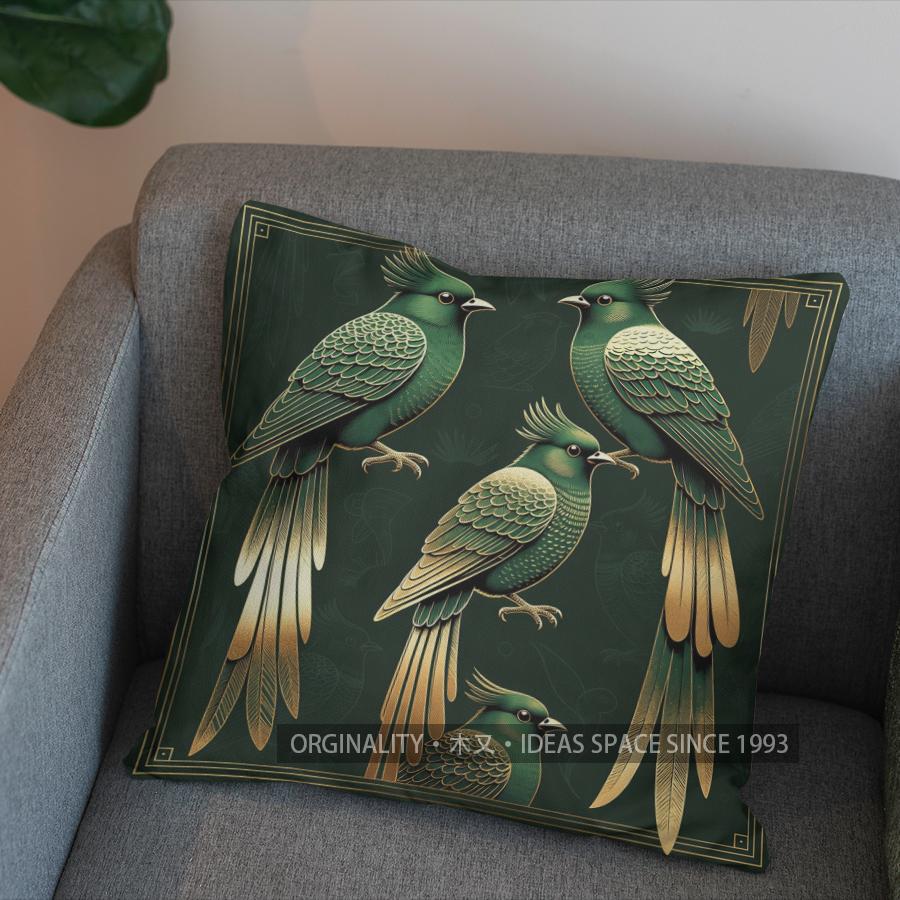 2D Exquisite Green Birds Pattern Throw Pillow Pattern Cushion Cover Suitable For Sofa Bedroom Car Pillow Cover