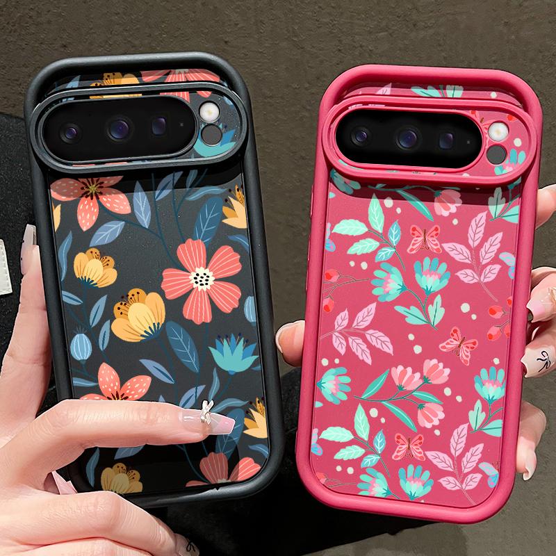 Colorful Floral Print Soft TPU Phone Case For Google Pixel 9 Pro XL 8 Pro 8A Lens Protection Matte Shockproof Bumper Cover