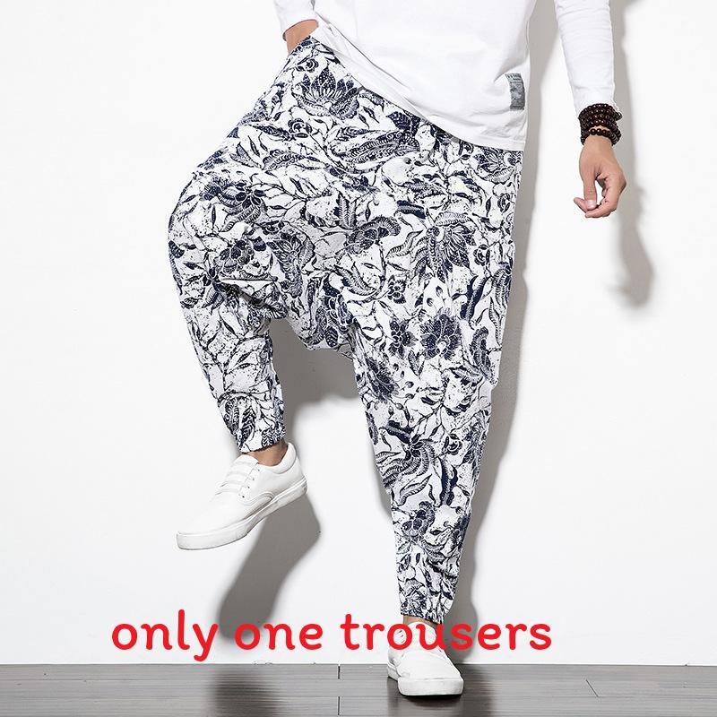 Chinese Style Summer Loose Cotton Pants With Drawstring For Casual Youth Men