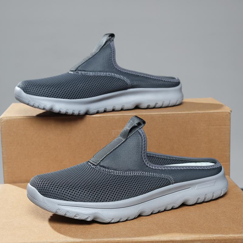 36-46 Unisex Slippers Men's Half Slippers Mesh Meter-breathable Men's Black Mueller Shoes