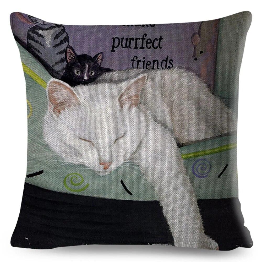 Pet Cartoon Animal Pillowcase Cute Watercolor Cat Cushion Cover Decor Sofa Home Car Children's Room Pillowcase