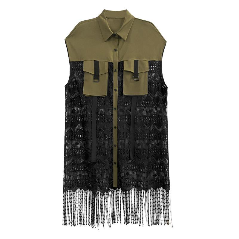 

XITAO сетчатое модное однобортное платье в стиле пэчворк ZY7350 One Size зелёный