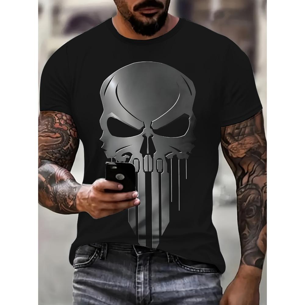Marvel Punisher Graphic T-Shirt for Men Skull Tears Design 3D Print Superhero Graphic Tee Comfortable Fit Marvel T Shirt M