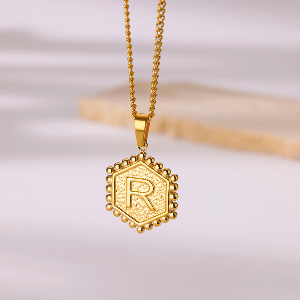 Initial Hexagon Necklaces For Women Stainless Steel A-Z Letter Hexagon Pendant Necklace Birthday Wedding Jewelry Gift