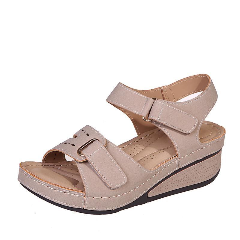 Fashion Women's Fashion Slope Heel Sandals Summer New Round Head Open Toe Thick Soles Anti-slip Wear-resistant Heel Shoes