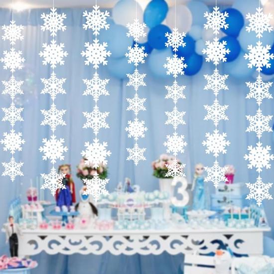Jollylife 12PCS Snowflake Garland Winter Party Wonderland Birthday Decorations - Christmas Snow Flake Streamers Strings Hanging Decor