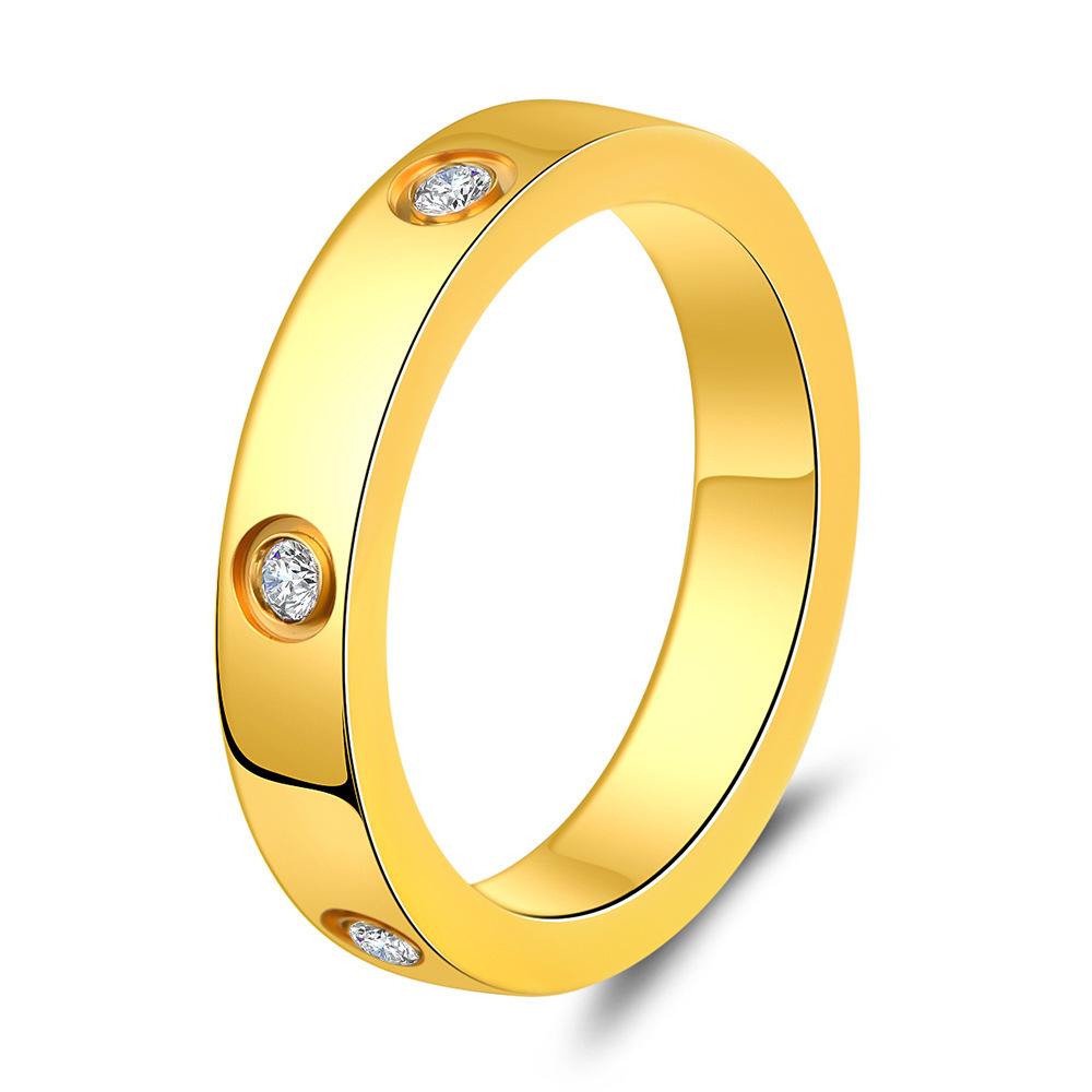 European & American 4MM Zircon Trio Tone Stainless Steel Couple Ring