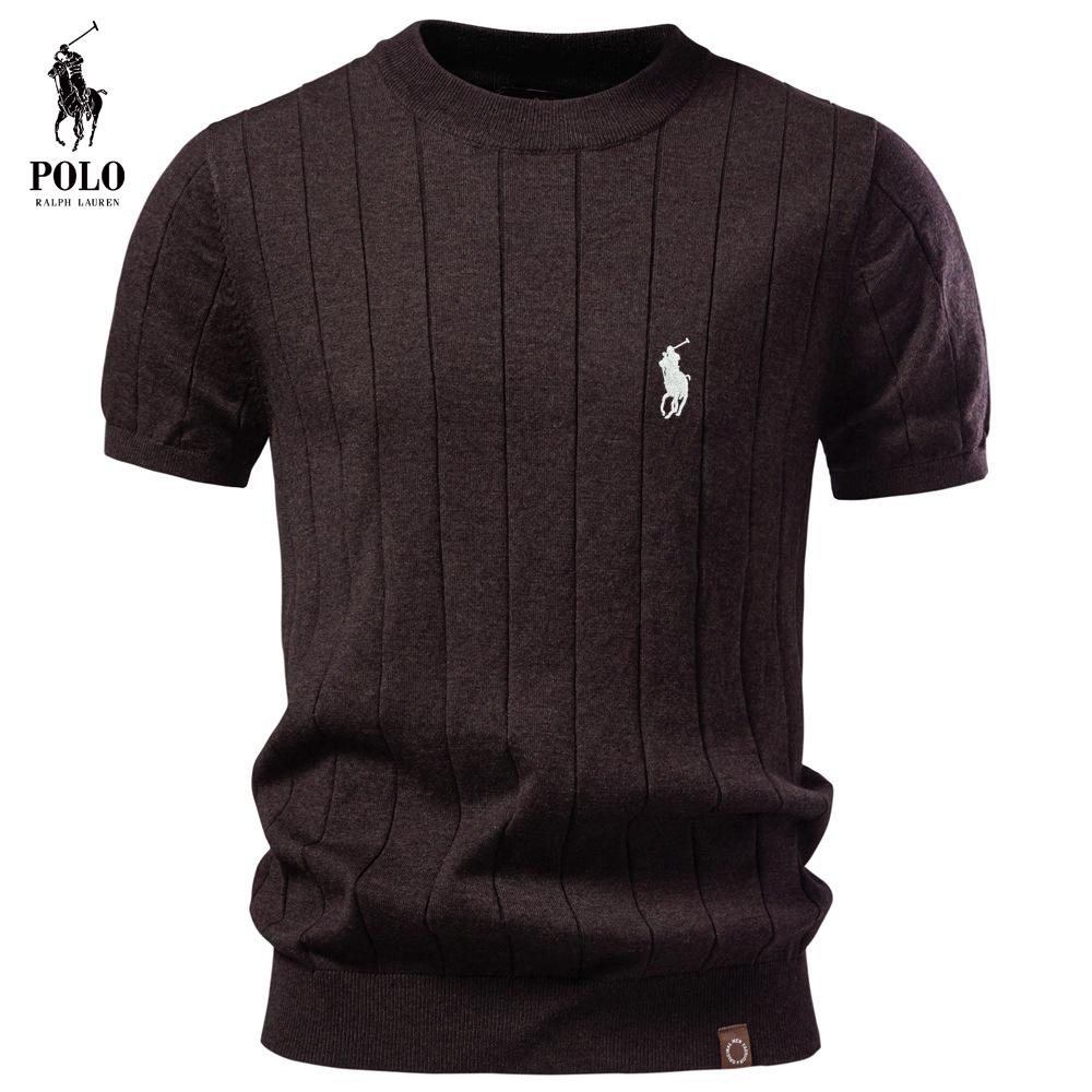 Ralph Lauren Frühling und Sommer Stickerei Neuer Stil Hochwertiges Reines Baumwolle Herren Rundhals Woll Kurzarm Business T-Shirt L