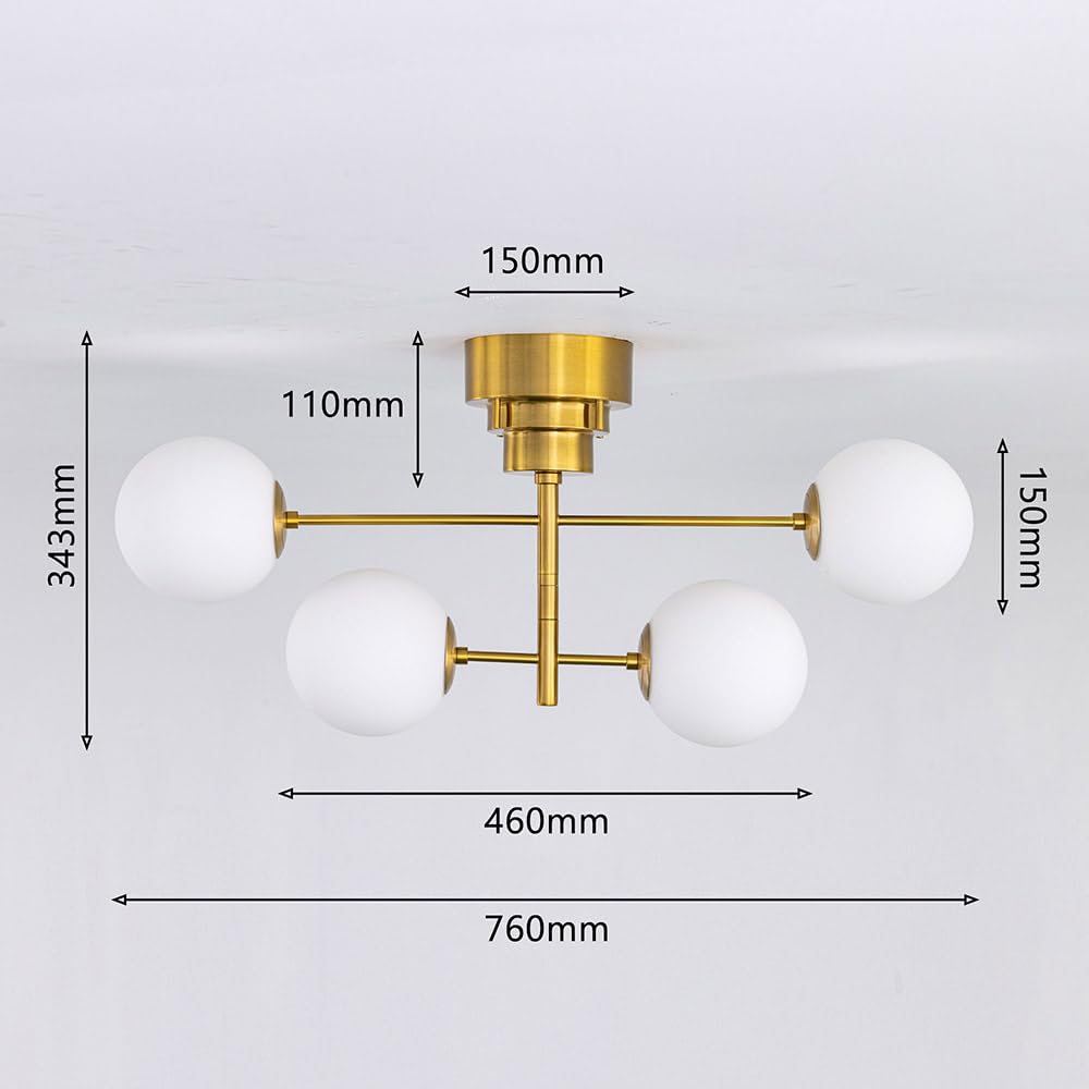 Chende Ceiling Light, Brass and Glass, 4-Light, LED Compatible, Pendant Light, Stylish, Scandinavian, Retro, Antique Style, for Living Room, Dining