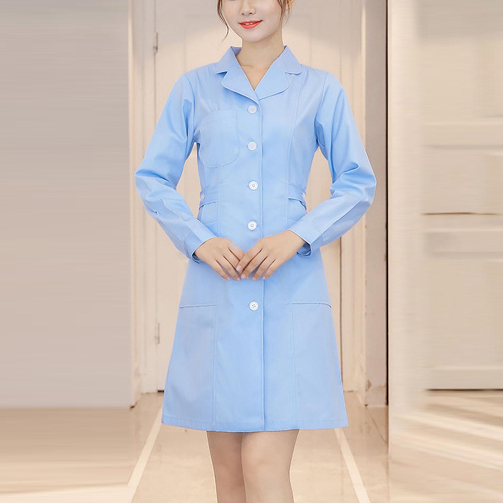 

Жіночі Модні Сукні-Уніформи з Круглим Вирізом, Довгим Рукавом та Однотонним Забарвленням L синій