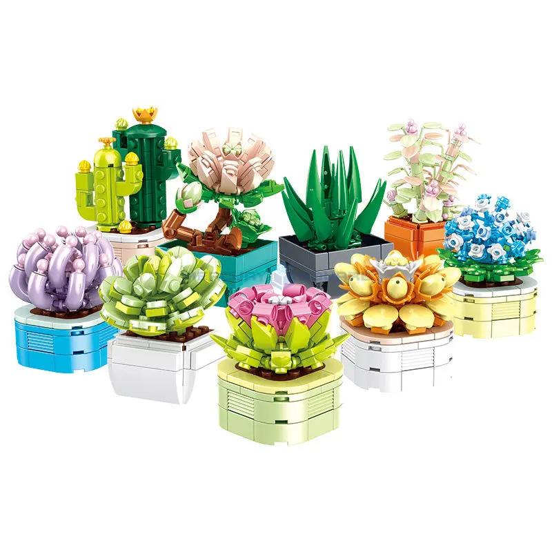 

832PCS Succulent Potted Plant Building Blocks Creative Cactus Model DIY Puzzle Bricks Toy for Home Decor Gift for Girls Adults