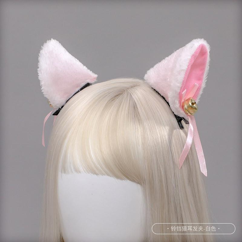 Cute Kawaii Cat Ear Hair Clips Set Girls - Soft Velvet Lolita Style Dual Clip Headwear Accessory In White Black Gray Pink