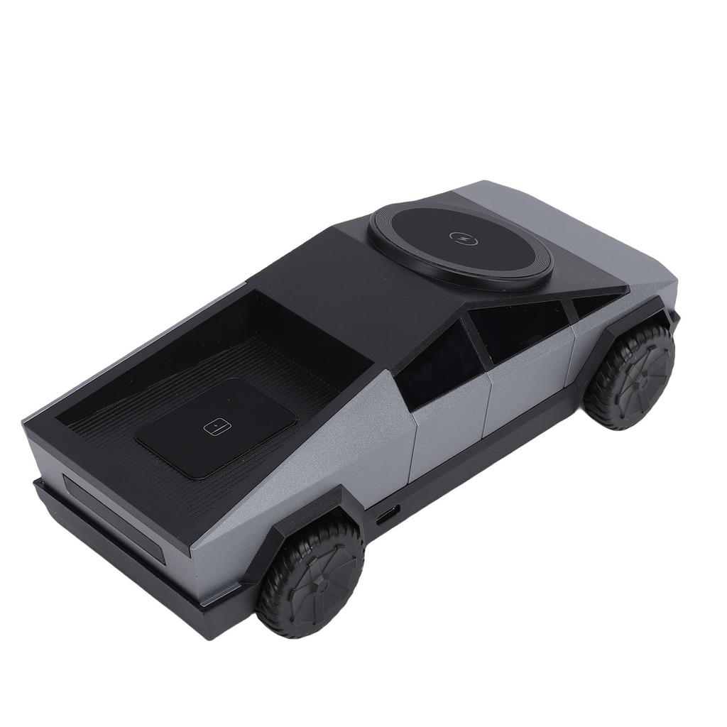 3 In 1 Wireless Charging Station Car Model 1:25 Scale Rotating Charger with Ambient Light for Phone Watch Earphone Gray