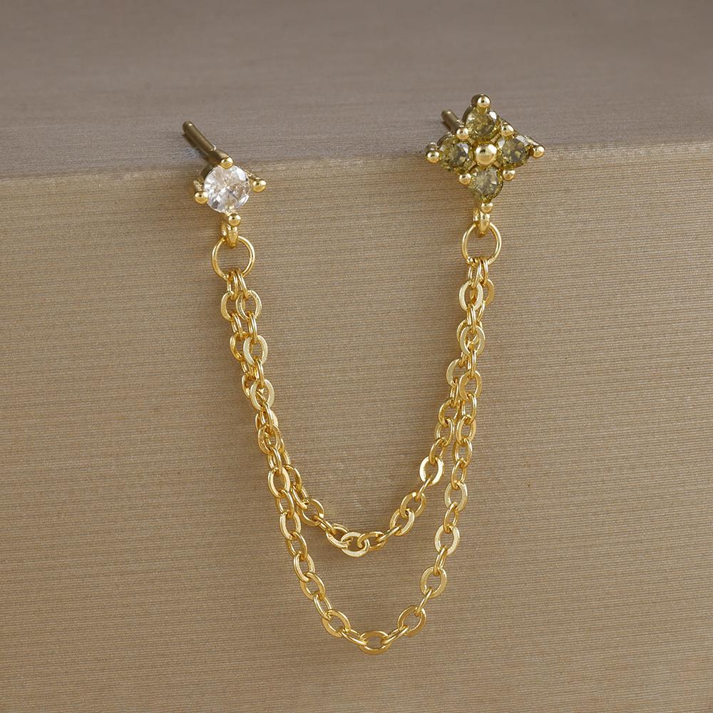 2PCS Stainless Steel December Birthday Stone Square Hanging Earrings Cubic Zirconia Chain Flower Dangle Earring Piercing Jewelry