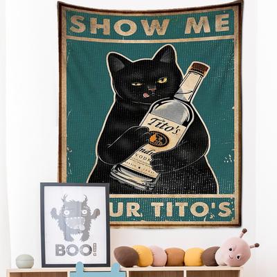 Arazzo da Parete Gatto Bottiglia di Vino Tarocchi Kawayi Psichedelico Stregoneria Boemo Soggiorno Dormitorio Decorazione per la Casa