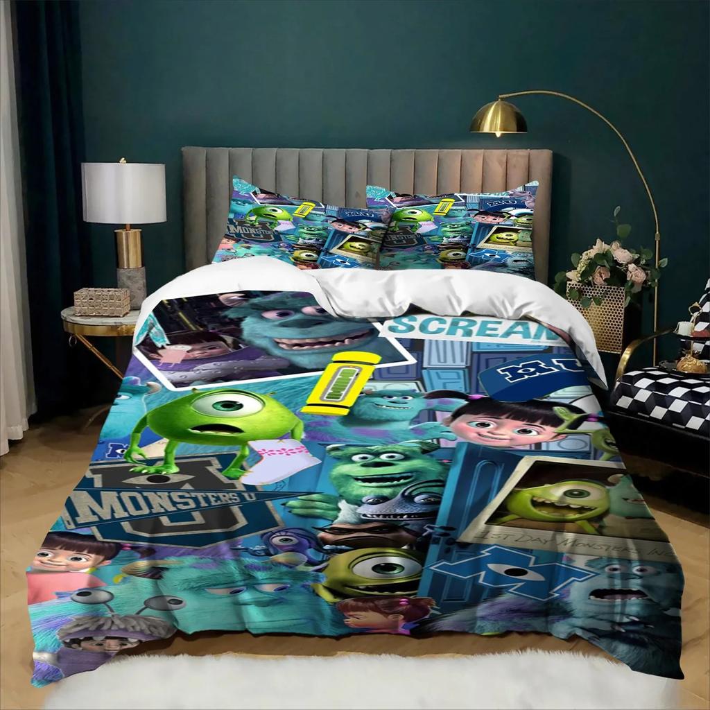 Exquisite Cartoon M-Monsters U-University Duvet Cover Pillowcase Bedding Set 2/3piece set Kids Boy Girl Single/Double/Queen Size