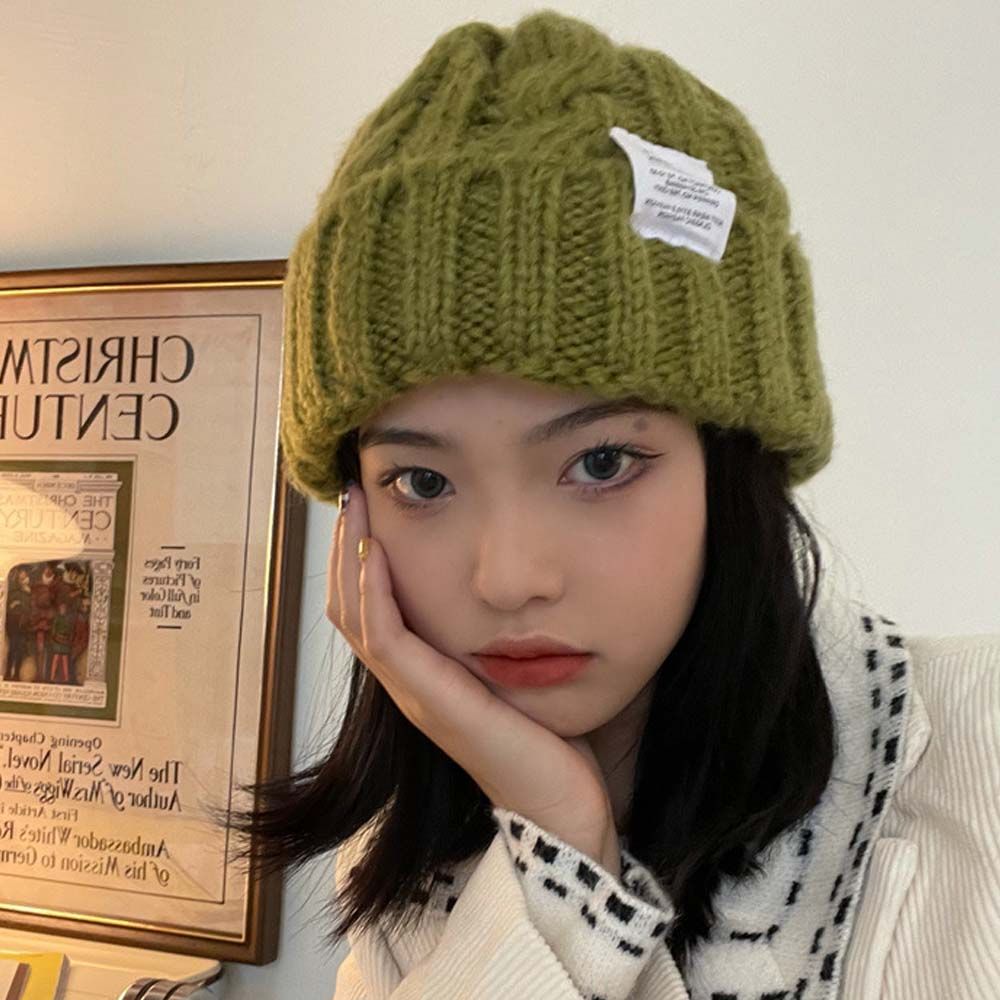 Lovely Stripe Plain Labeling Autumn Letter Knitted Hat Woolen Hat Korean Style Caps Women Beanies