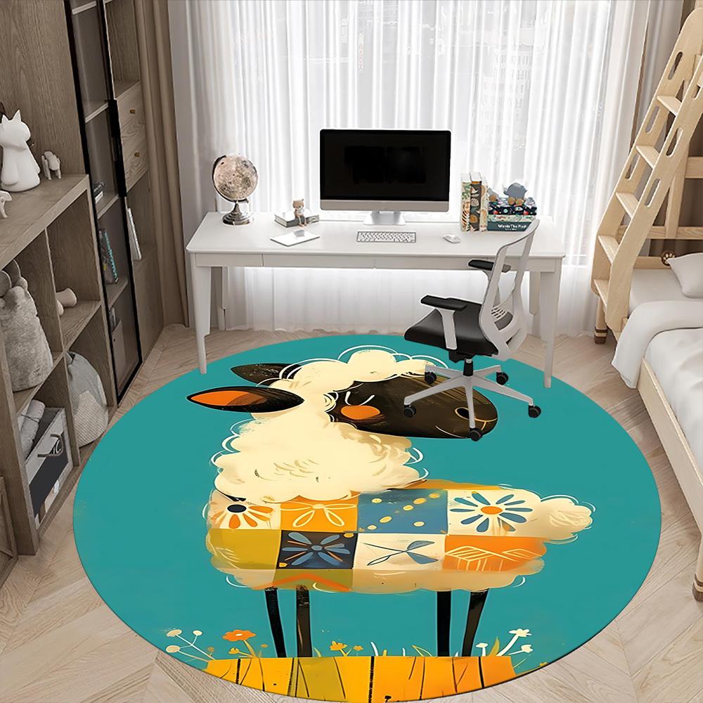 1PC Floral Patchwork Sheep Office Round Area Rug, Mat Suitable ForOffice, Under Office Chairs Bedroom Living Room Home Decor, Room Deco