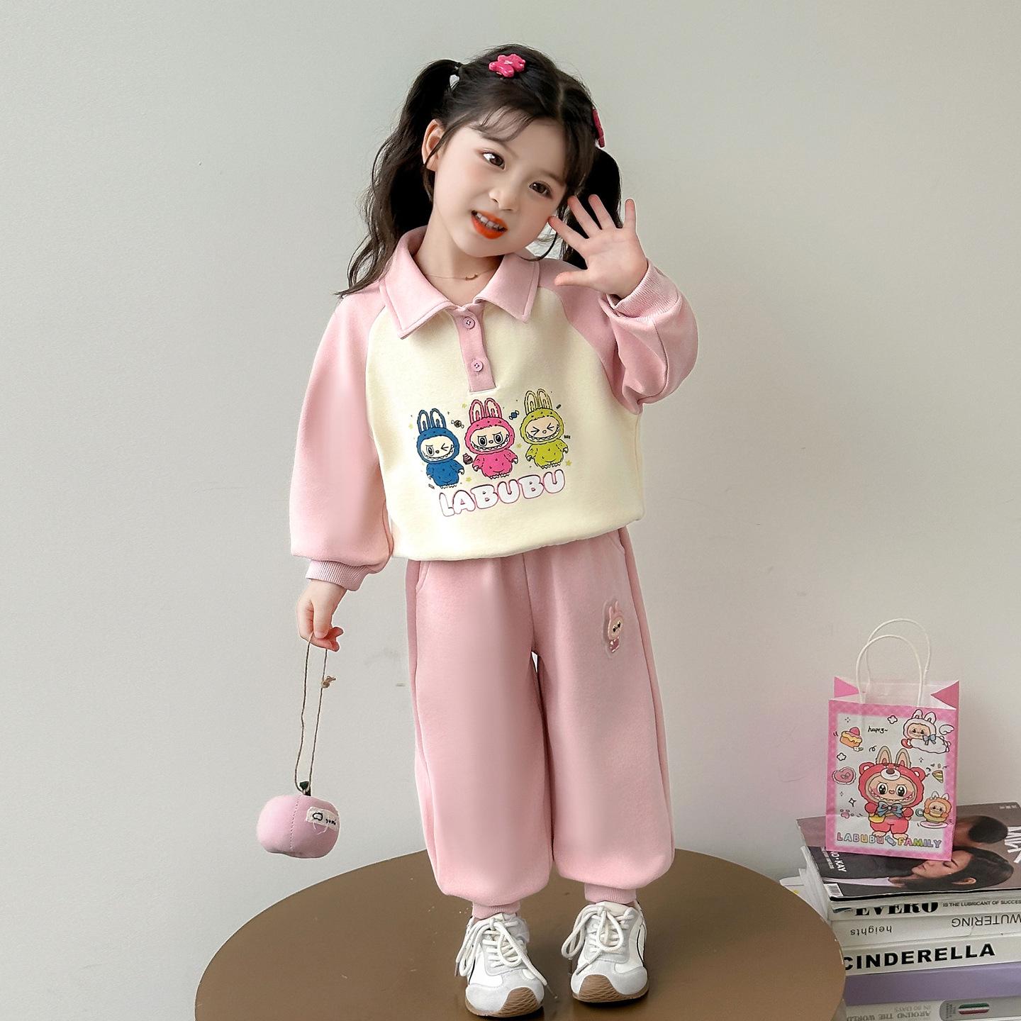 

2025 Autumn Girls Fashion: Trendy Printed Sweatshirt & Pants Two-Piece Set 130 cm розовый