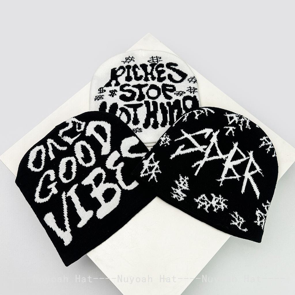 New Men Women Dark Style Jacquard Organic Skeleton Letter Knitted Hats Warm Personal Fashion Hip-hop Beanies Street Versatile