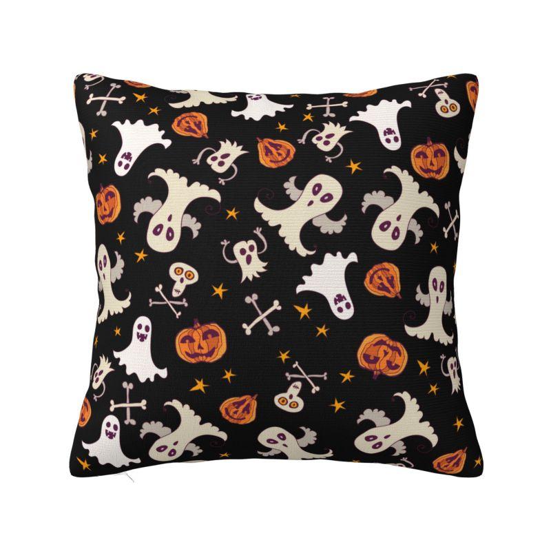 Halloween Horror Orange Ghost Pattern Pillowcover Decoration Cushions Cover Throw Pillow Case for Living Room Double-sided