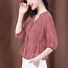 Sommer Damenhemd Dreiviertelarm Kariertes Hemd Retro Top Lässige Bluse