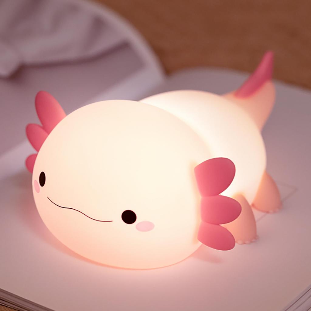 Axolotl Nachtlicht, Niedlicher Salamander Silikon Touch Kinderzimmerlampe, Timer Dimmbar Wiederaufladbar LED Nachtlicht, Weich Kleinkind Stillen Schlafzimmer Nachttisch