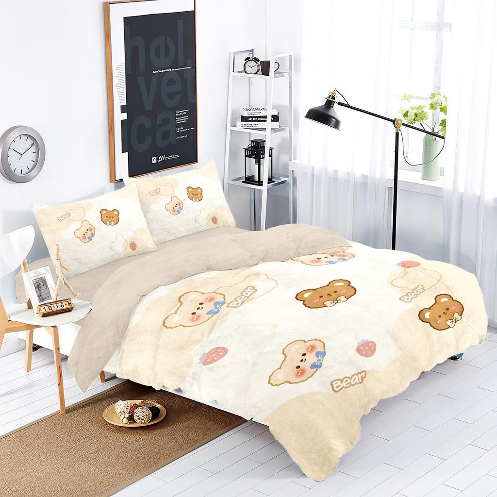 Cute Bedding Set Maillard Bear Duvet Cover Pillowcase 200x200cm, Single Double Bed Duvet Set Gifts for Adults and Kids