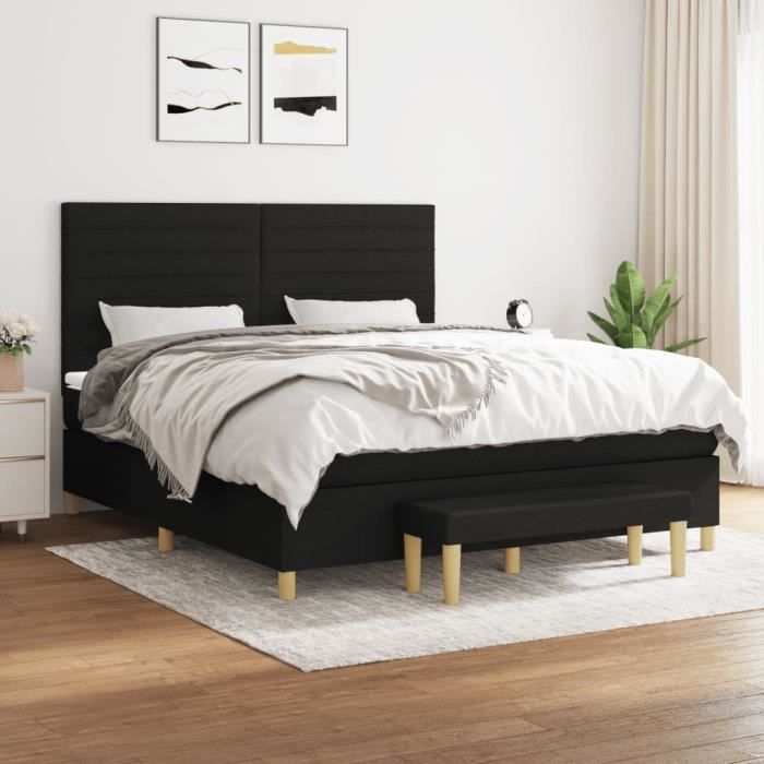 3137247 vidaXL Lit à sommier tapissier avec matelas Noir 160x200 cm Tissu