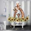 Funny Giraffe Get Naked Shower Curtain, Cute Animal Sunflower Modern Decor, Artistic Waterproof Washable
