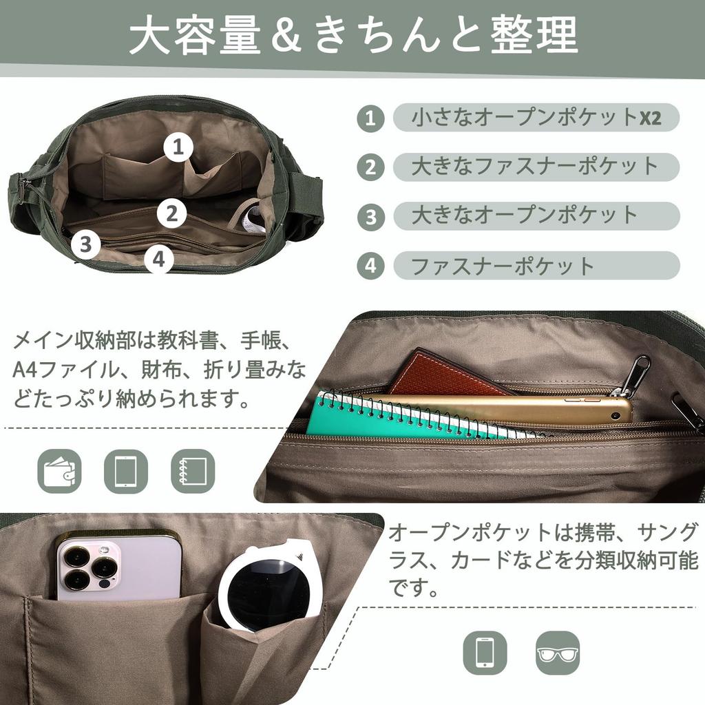 VASCHY Shoulder Bag for Men and Canvas Messenger Crossbody Shoulder A4 Green Women, Bag, Lightweight, Bag, Bag, Bag, Casual, Commuting, School,