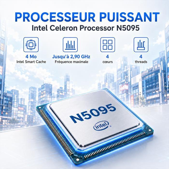 PC Portable 15.6" Processeur Celeron N5095 4C/4T, 8 Go Mémoire DDR4, Stockage SSD 256 Go, Win 11 Pro, Wi-Fi 5, Port HDMI