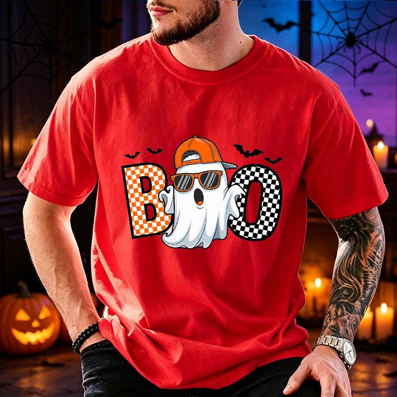 Men Women Funny Boo Cool Ghost Print T‑Shirt Trick or Treat Graphic Tees Halloween Party Costume Tops Spooky Season Gift T‑shirt
