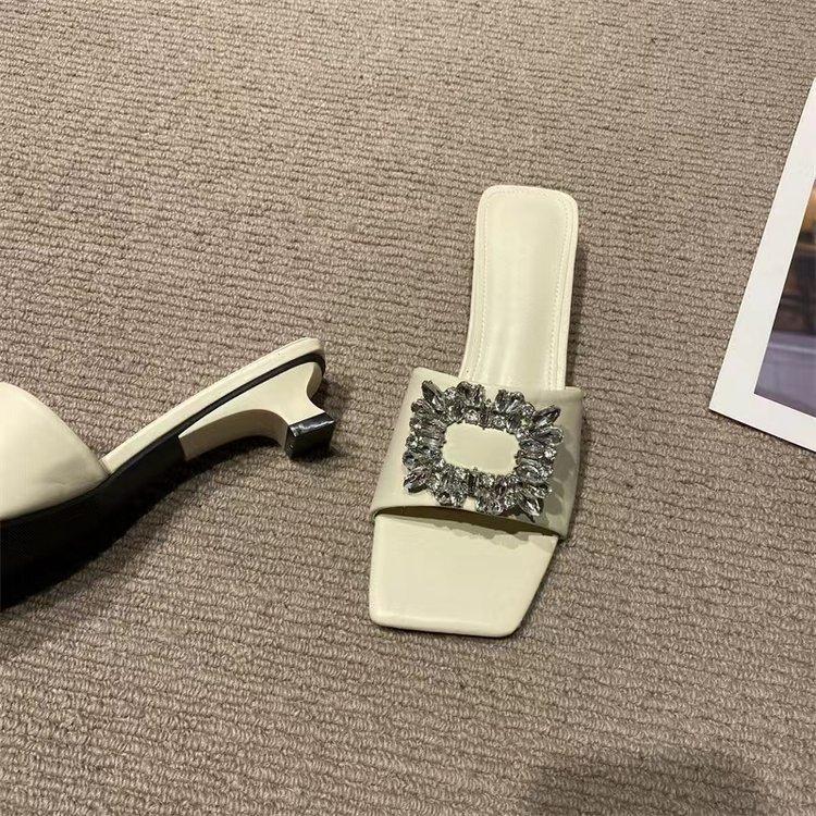 

Модные женские шлепанцы с квадратной пряжкой из стразов на среднем каблуке 40 абрикосовый