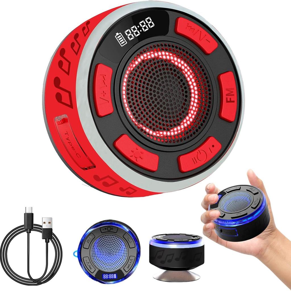 IPX7 Shower Speaker With RGB Lights & LED Display, Bluetooth Speaker With Detachable Suction Cup, 360° Clear Sound, Portable For Home & Travel