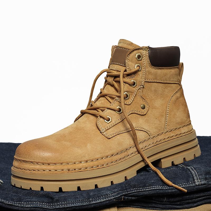 Men's Shoes Rhubarb Boots Men's Winter Thick-soled Outdoor Leisure High-top Tooling Boots Warm Martin Boots Trendy Shoes