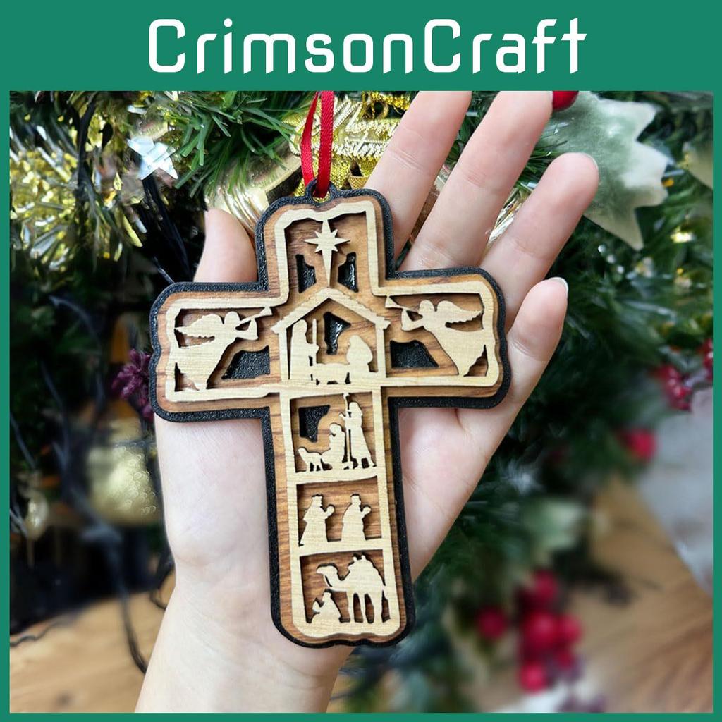 Mehrschichtiges Holzkreuz Weihnachtsornament Dekorative Hängefigur für Partys