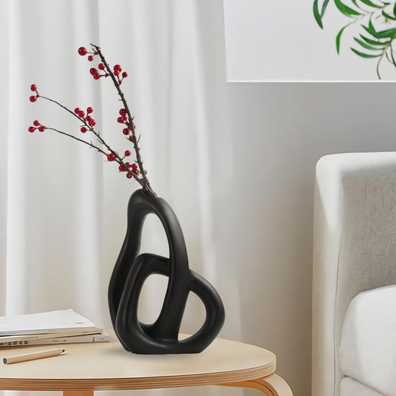 Abstract Ceramic Handicraft Cross Geometry Flower Vase Hollow Vase Rockery Floral Arrangement Accessories Home Decoration