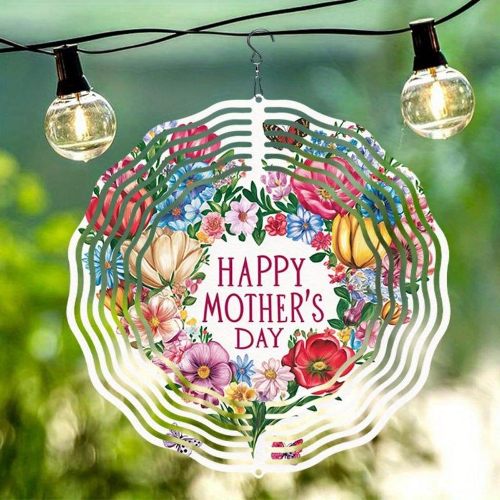 Open - 1pc Happy Mother's Day Patterned Mandala Wind Chime - Rotating Art Decor, Perfect for Garden, Patio & Home Decoration