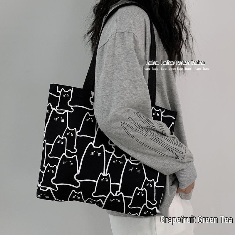

2026 Cute Japanese/Korean Style Large Capacity Canvas Shoulder Tote for Students
