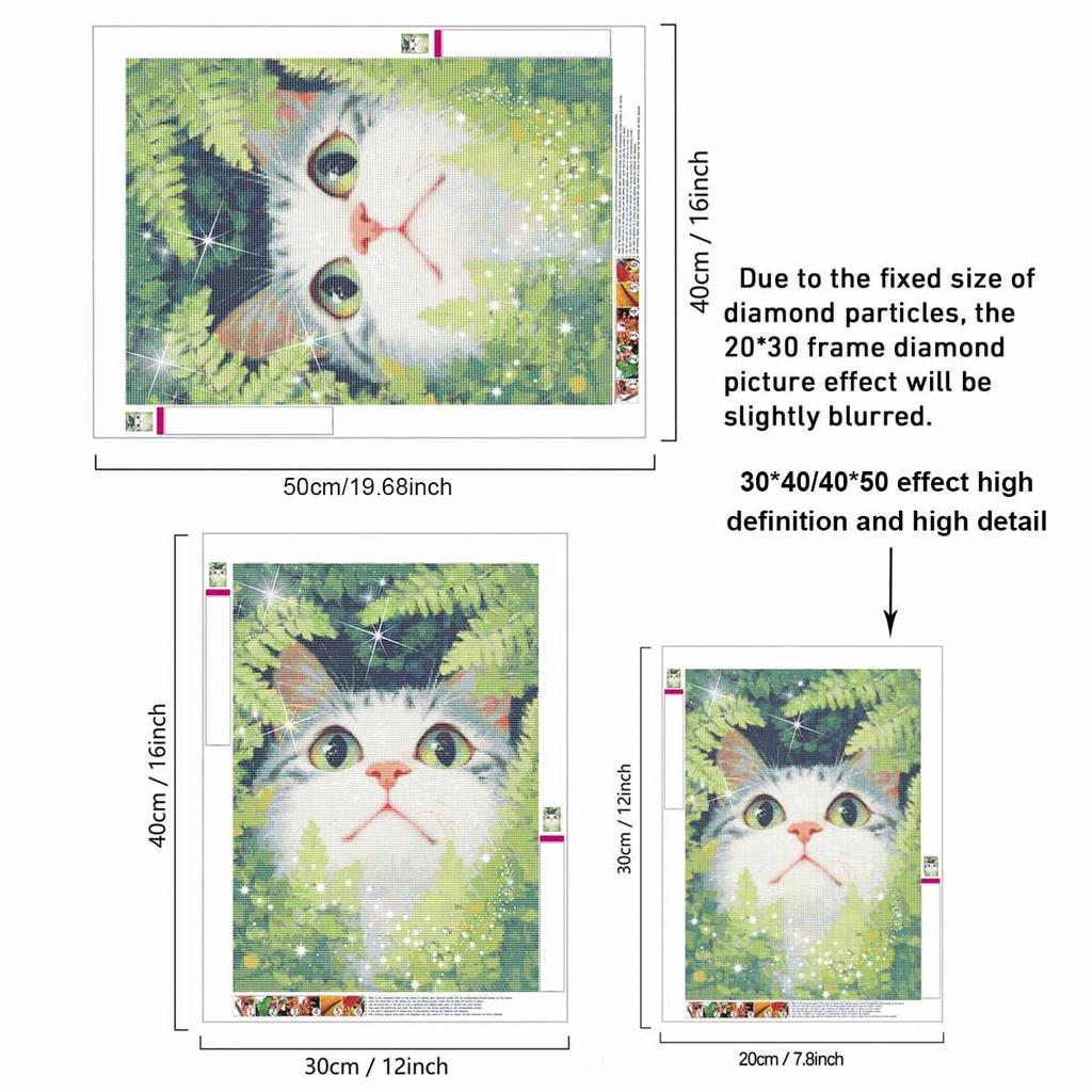 Diamond Painting Kit Cute Cat In Green Forest Full Drill Canvas Art Relaxing Handmade Craft Gift for Women and Adults DIY Home Wall Decor