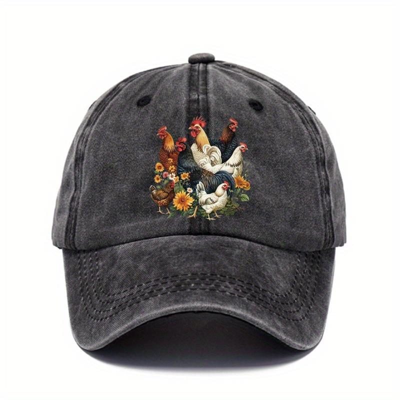 Rooster Chicken Flock Graphic Print Baseball Cap Vintage Distressed Casual Adjustable Hat for Unisex