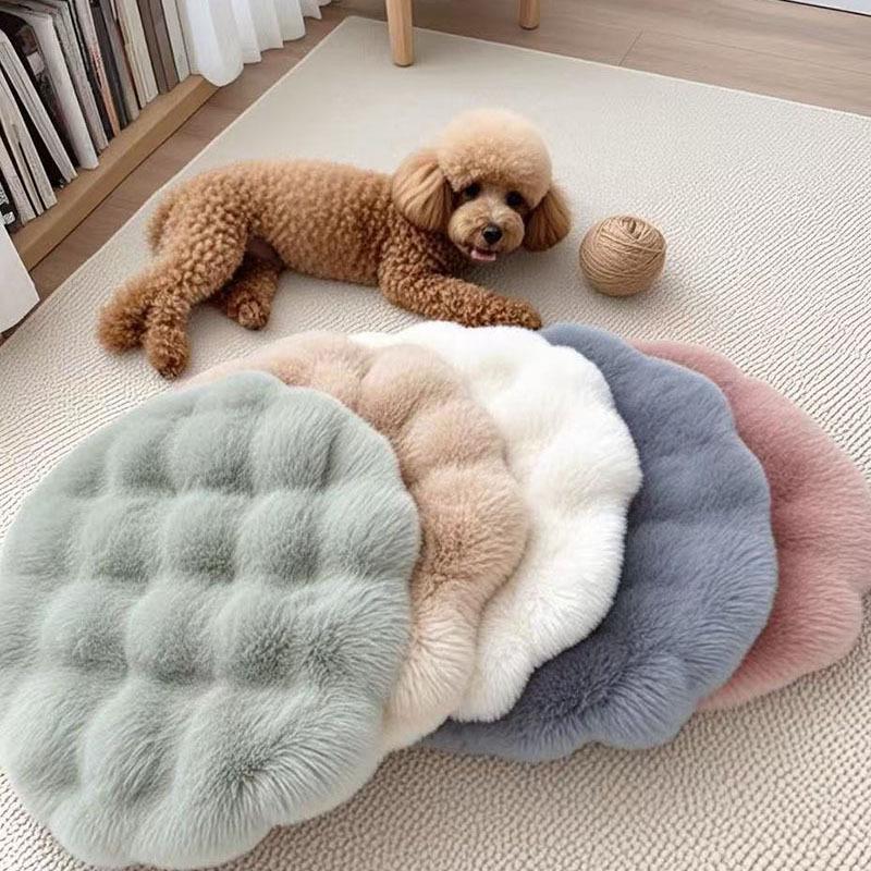 Ganzjahres-Haustier-Liegepolster - Katzen- und Hundebettmatte, fusselfreies Blasen-Fleece, runde Decke