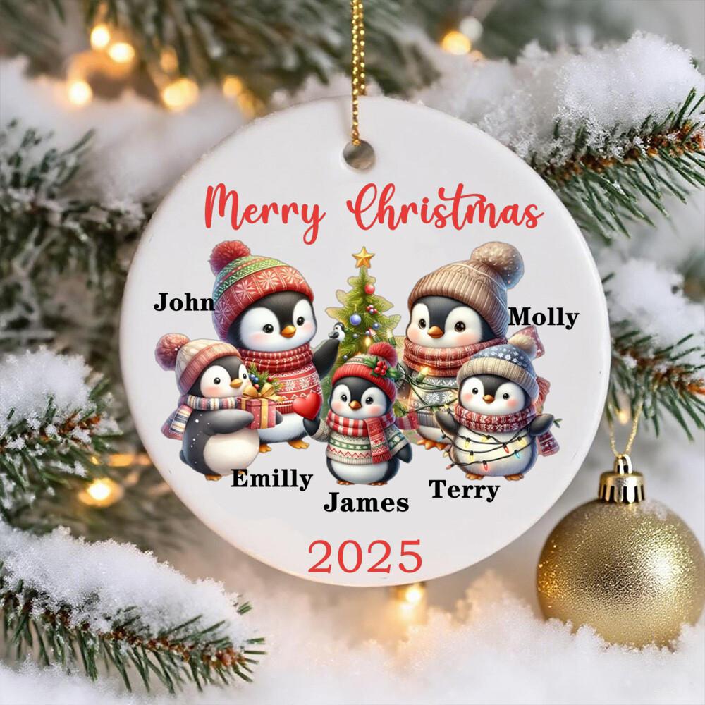 

Personalised Christmas Tree Bauble Ornament Penguin Family, Custom 2025 -Christmas Decoration Leave Name in Chat