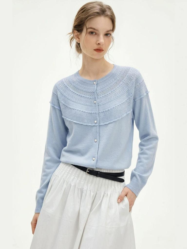 Women's Retro Wool Lace Knit Sweater: Long Sleeve, Loose Fit, Versatile Autumn Top