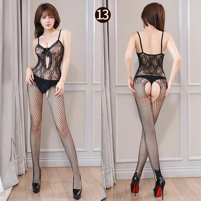 One Shoulder Hollowed Out Mesh Jumpsuit Sexy Tight Fitting Bodysuit Women's Big Set Sexy Costume
