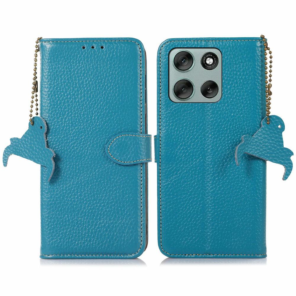 For Motorola Moto G56 5G Case RFID Blocking Genuine Cow Leather Phone Cover Litchi Texture