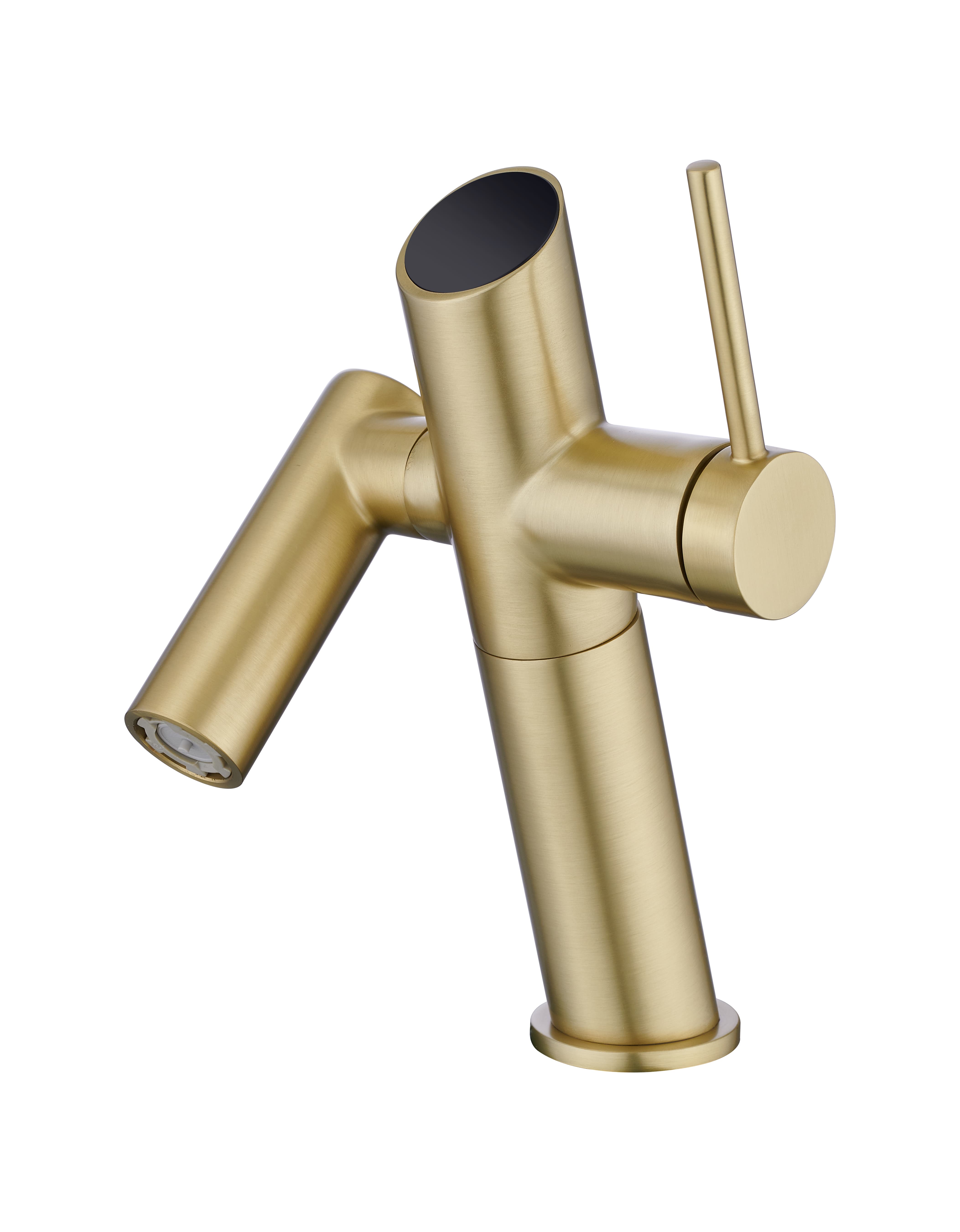 Brushed Gold Minimalist Brass Bathroom Basin Faucet Single Lever Handle Ceramic Cartridge Single Hole Installation Hot/Cold (as the picture,Brushed Gold)